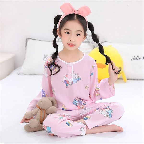 

lzh summer autumn teens girls clothes pajamas for kids casual cartoon sleepwear pyjama sets childrens clothing, White