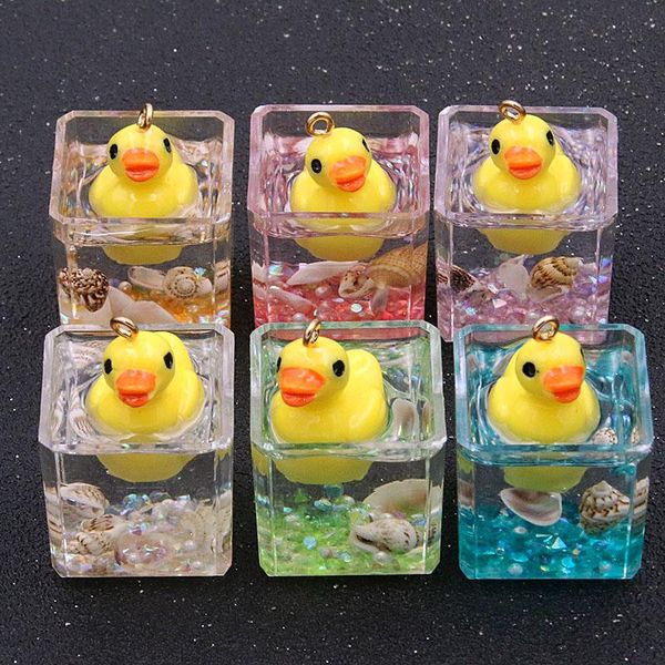 

charms 2pcs 6 color pearl shell yellow duck swimming pool mixed resin anmial pendant chains earring key diy jewelry making, Bronze;silver