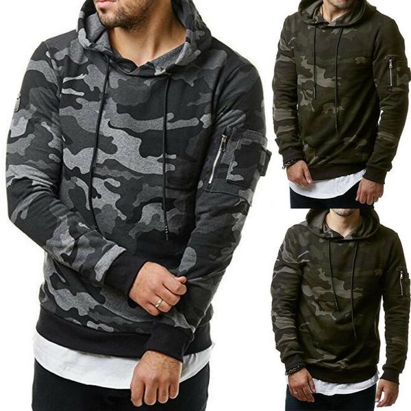 

men's hoodies & sweatshirts fleece warm hoodie hooded camouflage sweatshirt pullover coat jacket kak2, Black