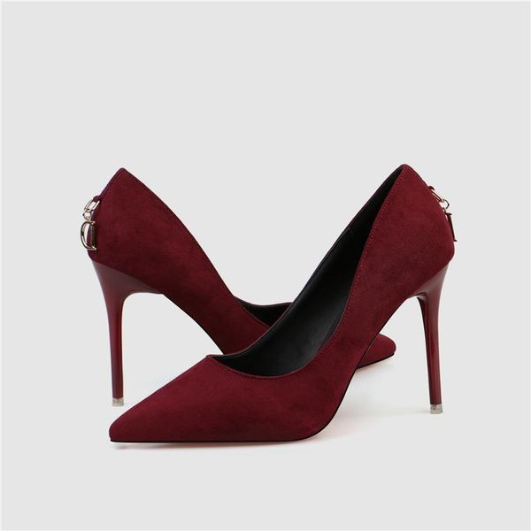 

dress shoes 11 pumps women's fashion simple detailed with high-heeled suede shallow mouth pointed d-button sexy, Black
