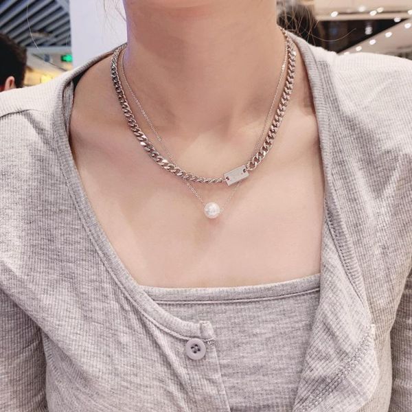 

pendant necklaces 2021 double layer twin short pearl necklace, Silver