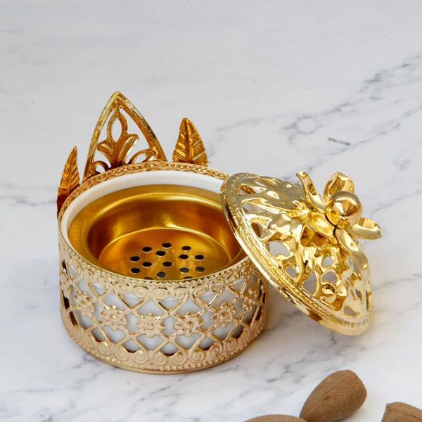 

fragrance lamps creative light luxury middle east arabic gold cermet incense burner with cover home table decoration stick holder