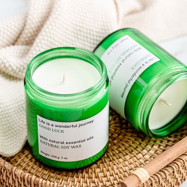 

candles handmade soywas candle scented gift green glass jar for home decoration