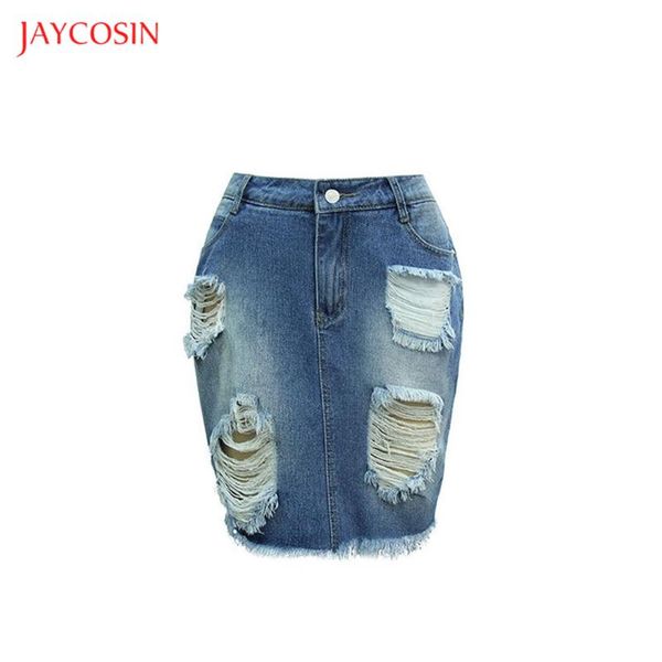 

skirts jaycosin women hole solid denim skirt casual washed old high waist pencil summer street pockets button, Black