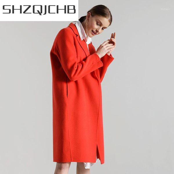 

women's wool & blends shzq winter coat female elegant coats women clothes 2021 korean autumn long woolen jacket cashmere casaco hiver 9, Black