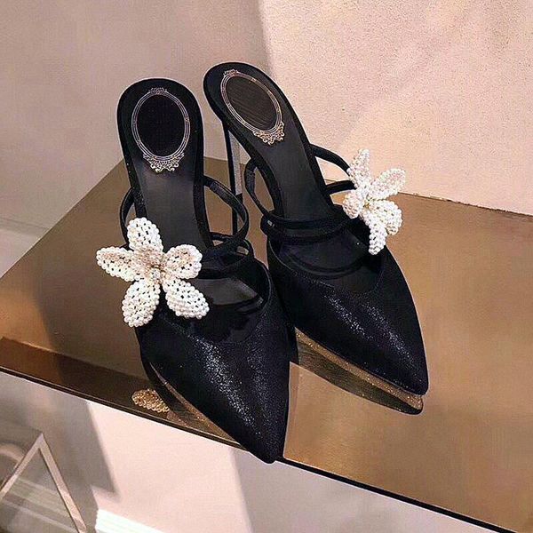 

water drill bag head sandals women's heeled pointed black shoes dress