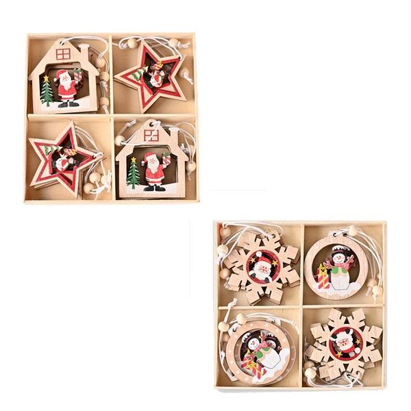 

christmas decorations 12pcs wooden pendant santa claus snowflake xmas tree ornaments hanging decor diy for home