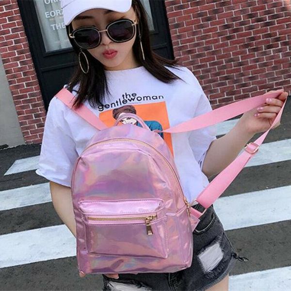 

backpack 2021 laser women youth travel backpacks for teenage girls pu leather school shoulder bag bagpack fashion