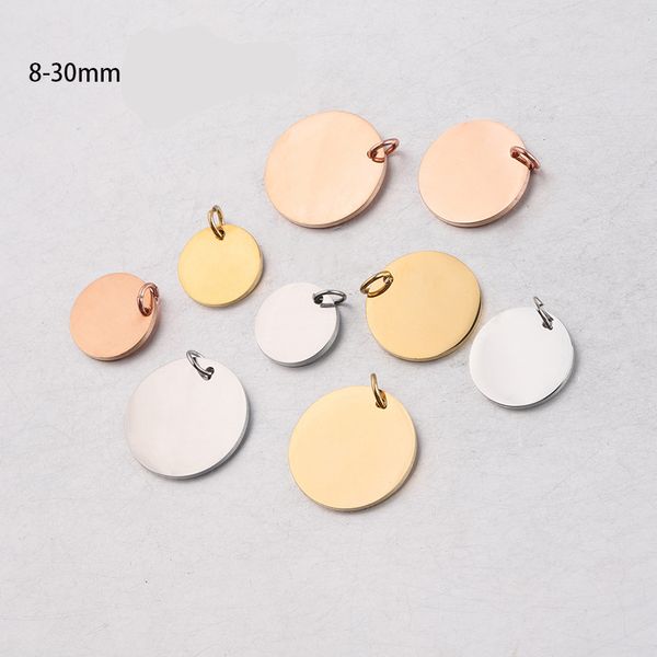 

100% stainless steel blank circle tag charm 10/15/20/25/30mm round blank metal tag mirror polished 20pcs, Blue;slivery