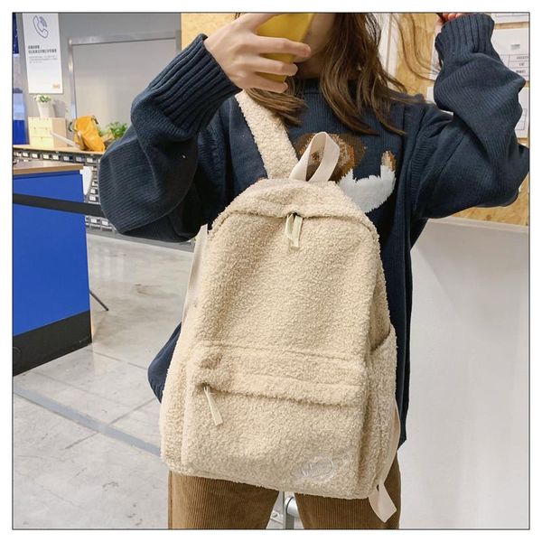 

backpack simple plush women winter style shoulder school bag for teenage girls college 14 inch lapbackpacks ladies