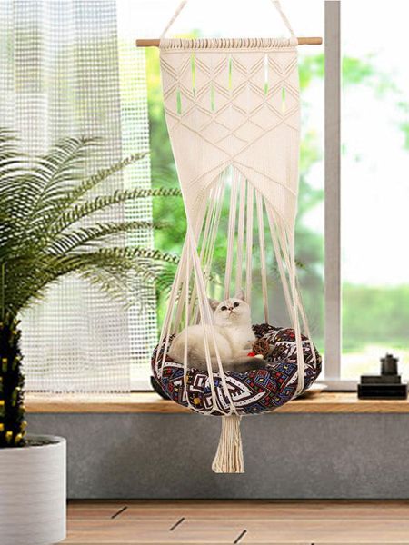 

cat hanging basket pure handmade cotton woven tapestry supplies pet hammock thread toy swing bohemian wall beds & furniture