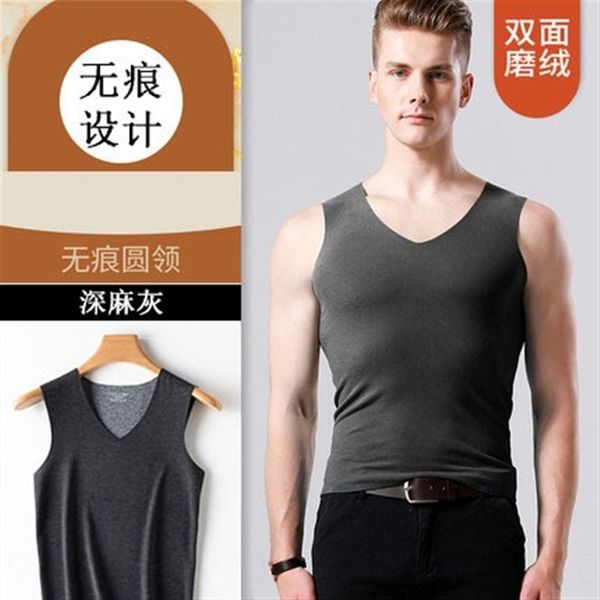 

3kbn 2020men' cationic frosted warm men' tank vest double sided double color velvet fast heating traceless warm vest for women, White;black