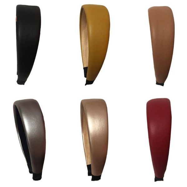 

solid color faux leather women head hoop elastic wide turban sponge hair band clips & barrettes, Golden;silver