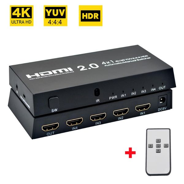 

audio cables & connectors switcher 4k 60hz switch 4*1 automatic/manual converter yuv4:4:4 hdr with remote control for ps4/3 tv box