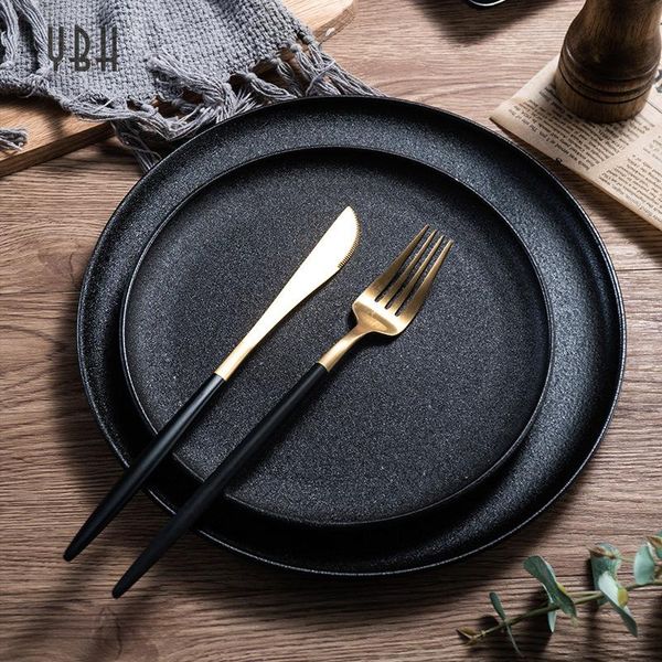

dishes & plates plate creative scrub black ceramic salad simple home dish restaurant western steak