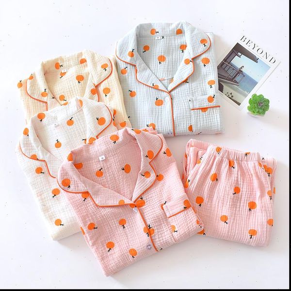 

comforrt pajama set orange womens sleepwears printed cotton suit nightwear spring long sleeve casual homewear, Black;red