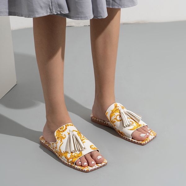 

2021 europe and the united states flower fringed women's slippers flat with solid color shoes lx2020-16 21, Black