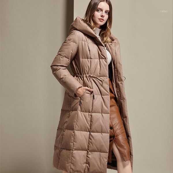 

women's down & parkas striped design coats winter was thin long warm duck coat female x-long jacket hooded thick f594, Black