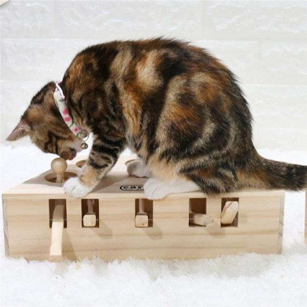 

cat toys natural wood hit gophers mouse teaser interactive catch game machine toy