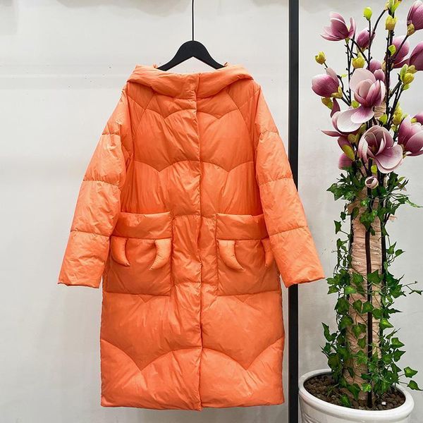 

women's down & parkas 2021 fashion women 90% white duck jacket warm coat winter casual hooded loose female long parka big pocket outwea, Black