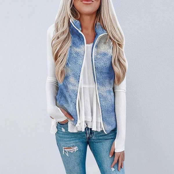 

women's jackets women fashion winter pocket zipper print color thick jacket vintage plush sleeveless lapel vest loose coat, Black;brown