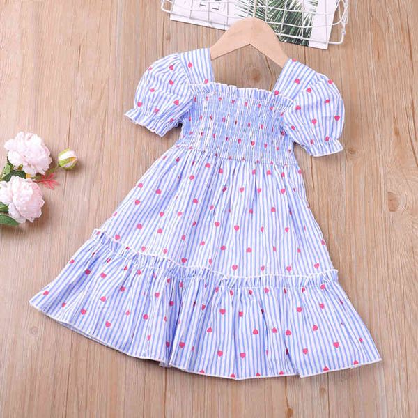 

girl's dresses summer short-sleeved striped clothes heart-shaped print long s' child bha7, Red;yellow