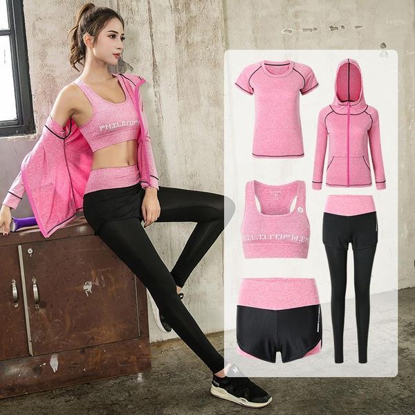 

yoga outfit 5 piece set for women running fitness t shirt sports bra wear clothing female training sport suit