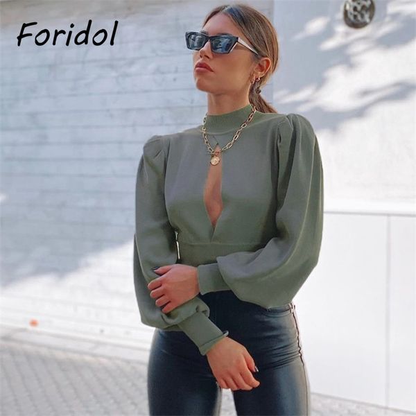 

foridol knitted sweater blouse shirt women casual spring crop long sleeve casual blouse hollow out front autumn 210415, White