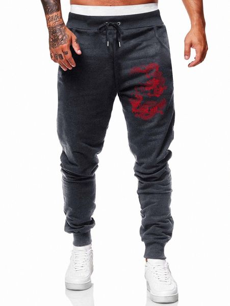 

romwe guys chinese dragon print sweatpants s6i3#, Black
