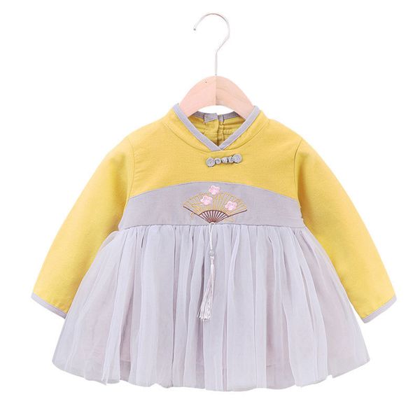 

girl's dresses children's clothing new girls autumn winter hanfu baby ethnic chinese style pure cotton mesh princess dress 0-3 yea, Red;yellow