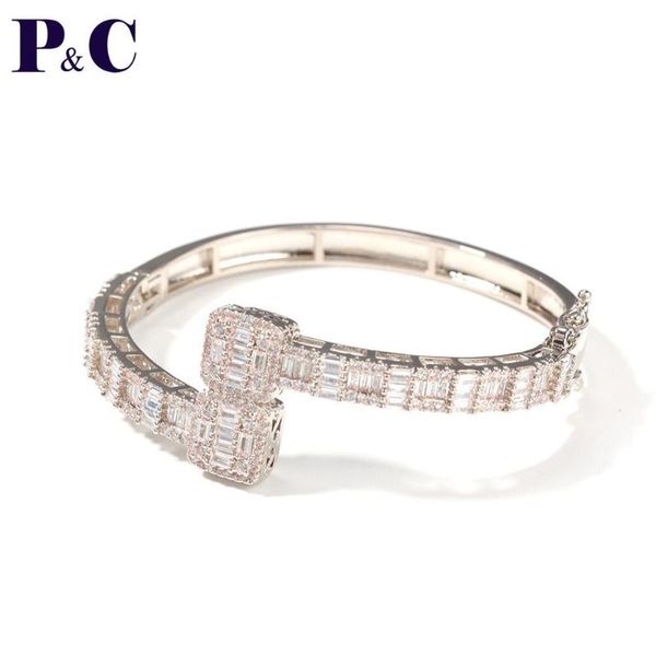 

fashion iced out cz baguette open bracelet luxury gold 6.4mm width wrist for men women rapper jewelry bangle, Black