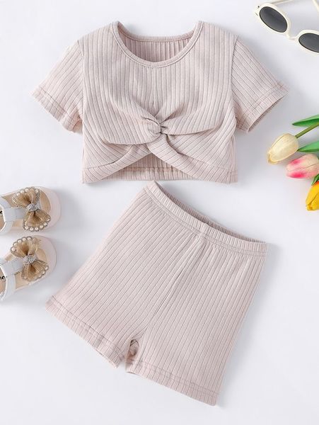 

baby twist front tee with shorts she, White