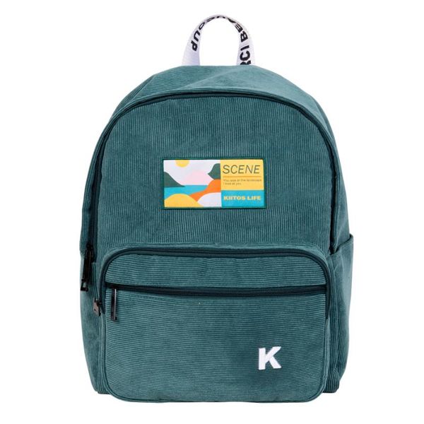 

backpack original green and black corduroy embroidery backpacks for schools traveling in scene series(fun kik)
