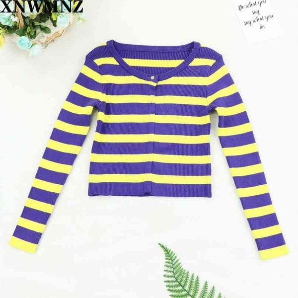 Camicetta da donna Fashion O Neck pull femme Maglioni Vintage Candy color Stripe cardigan lavorato a maglia Maglione a maniche lunghe slim 210520