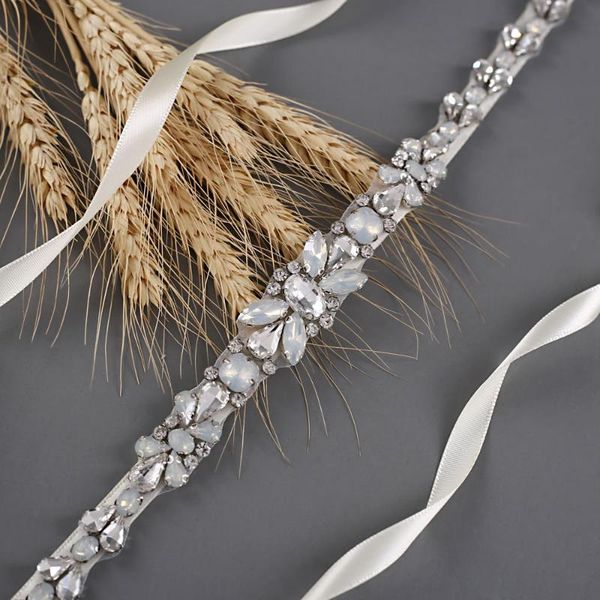

wedding sashes zms384 luxury women sash belt for dress opal pearl sequin silver prom rhinestone bride's accessories, White