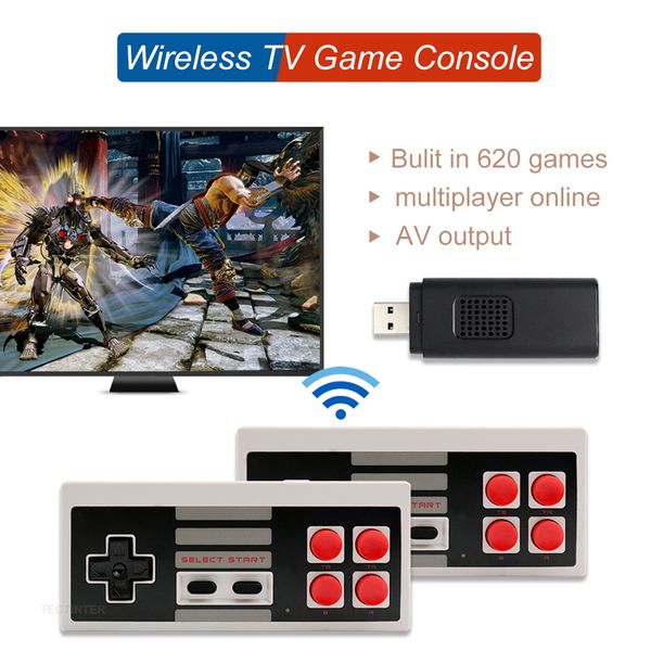 Console di gioco TV USB portatile Stick Controller wireless a 8 bit Costruito in 620 videogiochi classici Gestisci il supporto del lettore AV