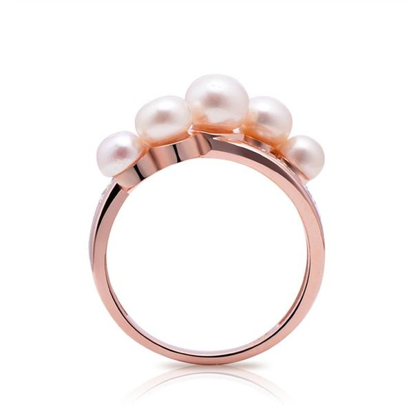 

sterling sliver rings with white 5 pearls luxury classic jewelry for women engagement ring cluster, Golden;silver