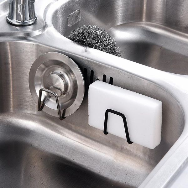 

kitchen sponges sink organizer holder 304 stainless steel hanging rack self adhesive drain drying storage accessories & organization