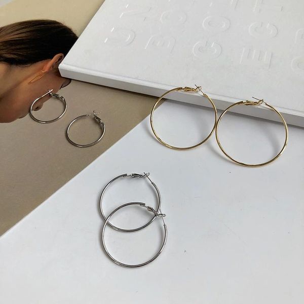 

needle women jewelry hoop earirngs simple design large medium small 3 size metal earrings for female girl gifts & huggie, Golden;silver