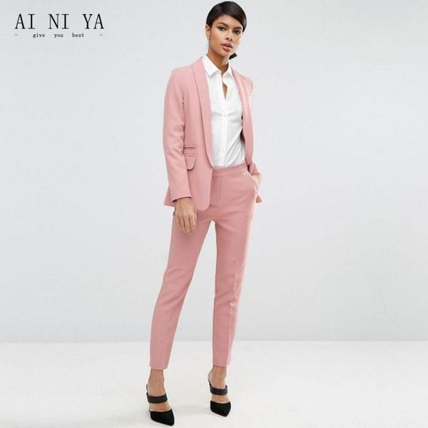 

pink formal professional autumn winter blazers suits with 2 piece jackets + pants slim women outfits trousers sets women's two, White