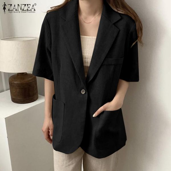 

women's suits & blazers zanzea solid half sleeve shoulder pad coats autumn 2021 pockets female clothing jacket lady women button suit o, White;black