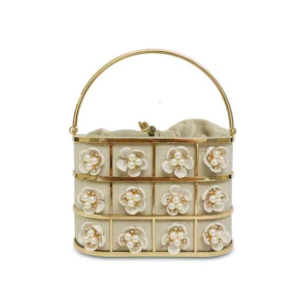 

women's style oval pearl diamond flower handbag dinner messenger dress bag