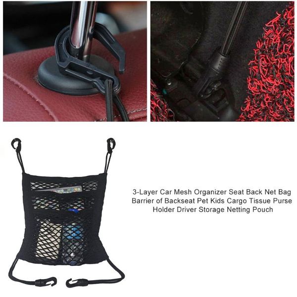 

car organizer 3-layer mesh net bag between seat back storage receive arrange accessories