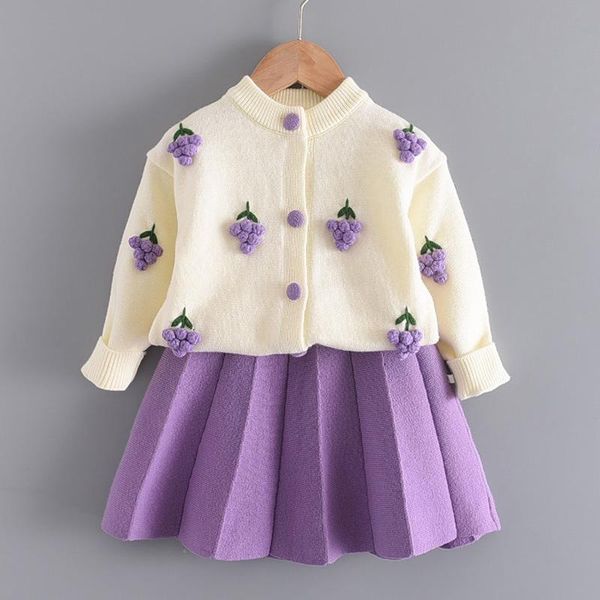 

clothing sets girls clothes set kids knitted sweater shirt+skirt suit autumn winter cartoon baby outfit children, White