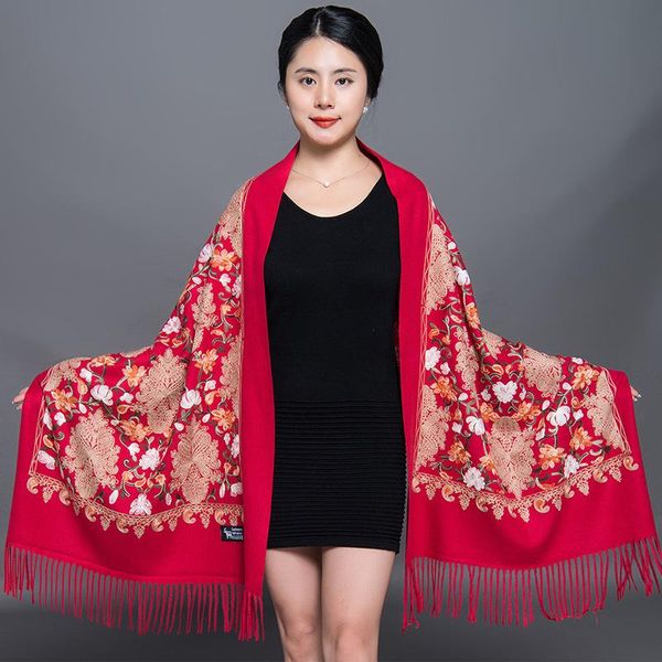 

scarves 2021 cashmere women scarf winter warm embroidery shawls and wraps wool pashmina long female foulard thicken blanket, Blue;gray