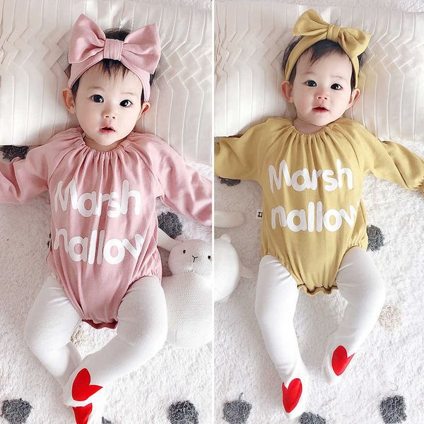 

arrival born baby girl bodysuits clothes cotton long sleeve letters baby jumpsuits girl + infant headband 2 pcs sets 210713, Blue
