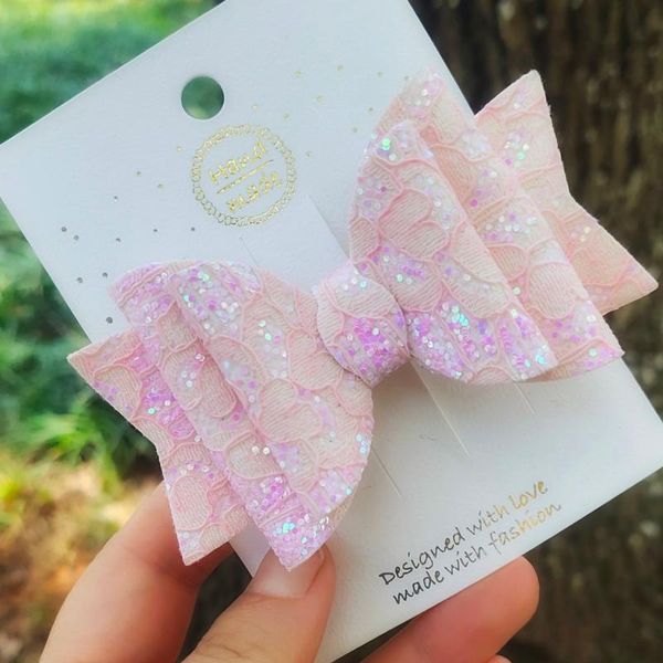 

hair accessories 3.5 inch clips for girls adorable lace glitter bows princess party hairpin barrettw headwear kids headband, Slivery;white