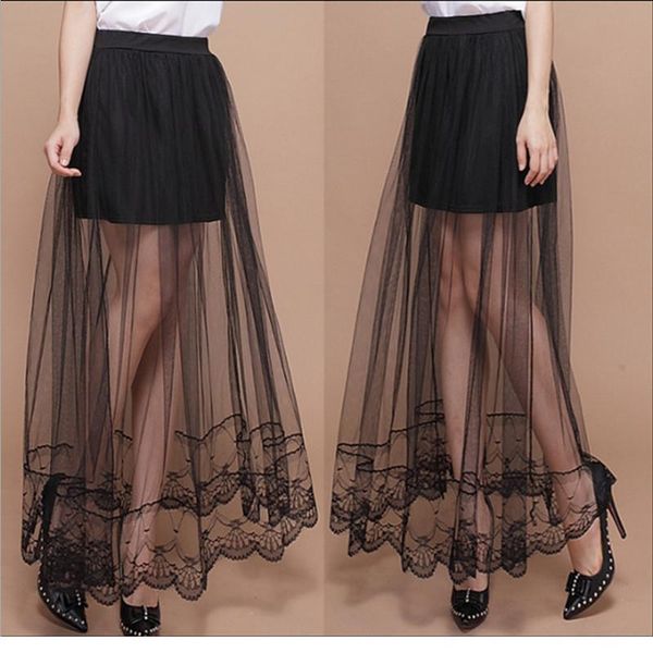 

summer lace fashion long womens skirts section tulle black and white solid