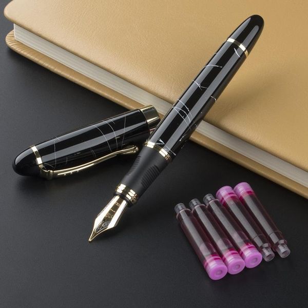 

coral black stripes broad nib ink pen refill stationery school office writing metal fountain without pencil box pens