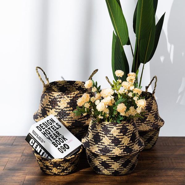 

storage baskets folding wicker handwoven seagrass laundry toys sundries clothes basket home neatening container